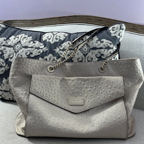 Kate Spade A La Vita Ostrich Halsey Tote Bag Sidewalk Off White Large - Picture 15 of 16